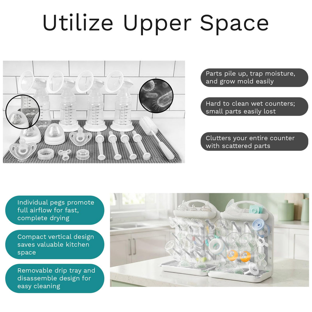 Baby Bottle Drying Rack 2 Pack, 24-Hook Modular Vertical Bottle Drying Rack for Baby Bottles, Pump Parts and