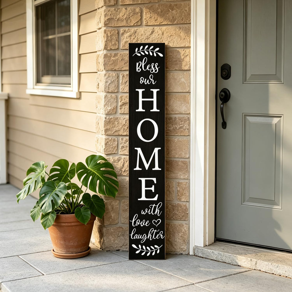 Welcome Sign for Front Door Porch, Bless Our Home Signs 47"