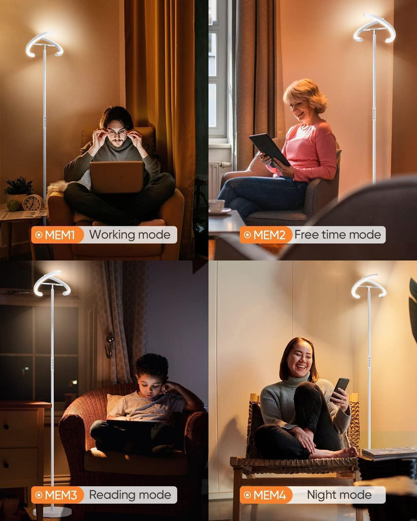 White Floor Lamp, Modern Stepless Dimmable Standing Lamp 3000-6000K, 20W LED Rotatable Reading Tall Lamp, Touch &