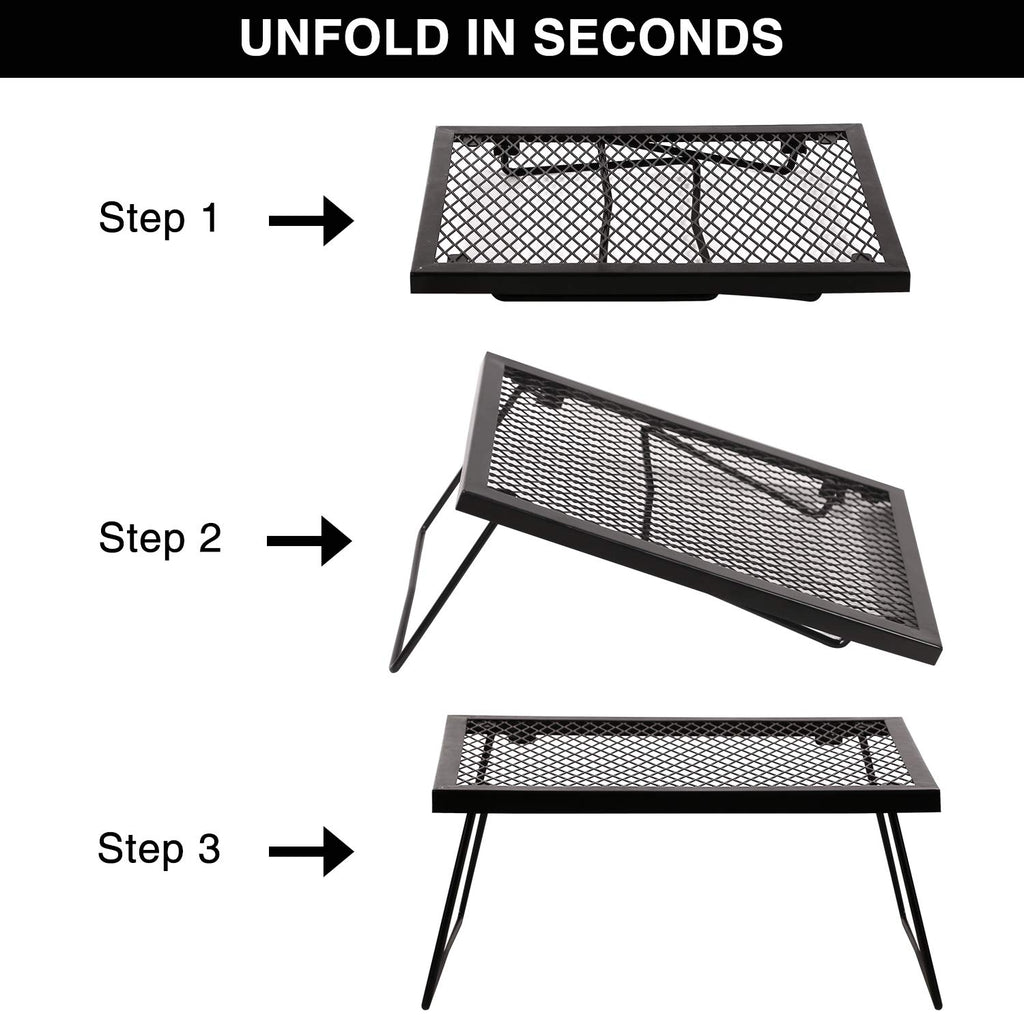 Folding Campfire Grill Heavy Duty Steel Grate, Portable Camp Fire Cooking Racks for Over Fire Pit
