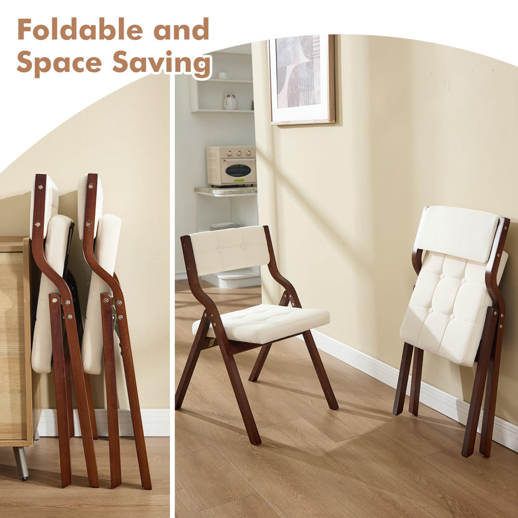 2-Pack Folding Dining Chairs with Cushion, Padded Foldable Dining Chairs, Portable Wooden Folding Chairs with Tufted