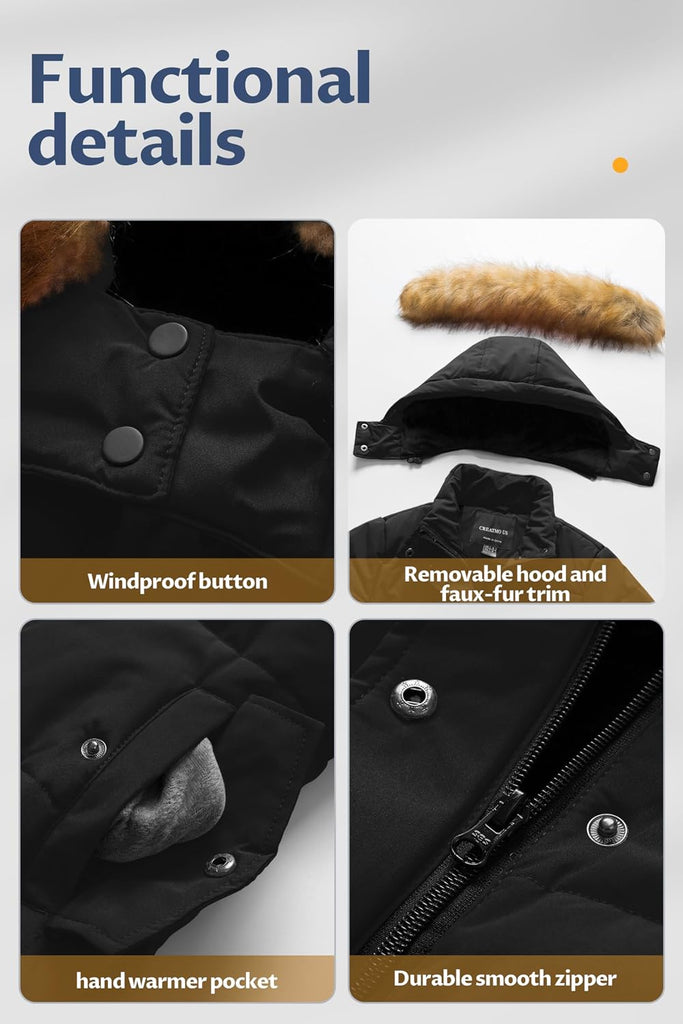 Girl's Winter Fleece Lined Long Parka Puffer Coat Thicken Ski Jacket With Fur Trim Hood