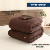 Paxrac Earthy Brown Comforter Queen, Neutral 3 Pieces Comforter Set, Lightweight Solid Bedding Set