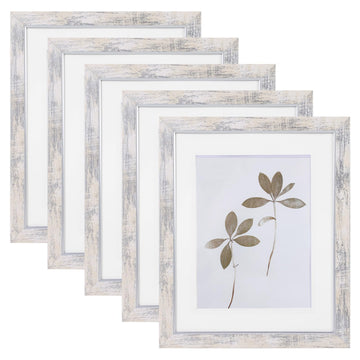 8x10 Picture Frame Set of 5 with Tempered Glass, Silver White
