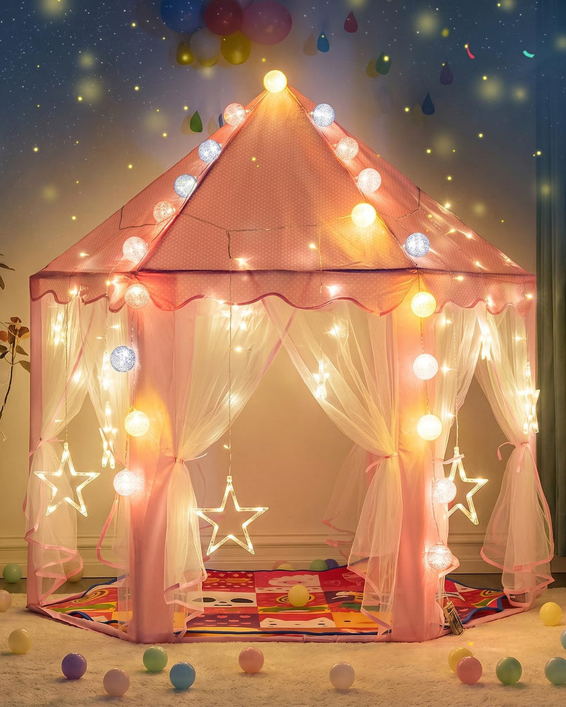 Princess Tent Kids Play Tent Indoor Girls Castle Playhouse, Pink