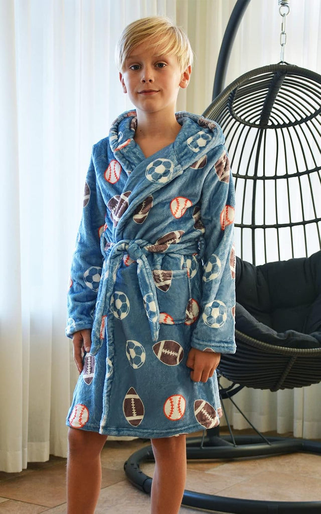 Boys Robe Kids Hooded Fleece Bathrobe