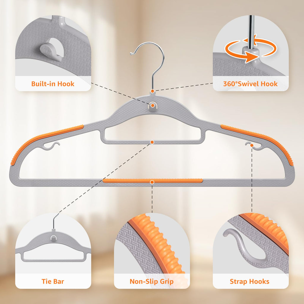 Cascading Plastic Clothes Hangers 20 Pack with Inner Hook for Vertical Storage, Slim Space Saving Hangers with