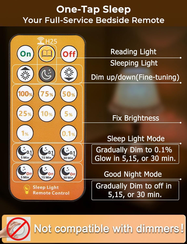 LED Sleep Amber Light Bulbs with Remote Control, 1600K E26 Circadian Light Bulb A15, 5W(40W Equivalent) for Sleep