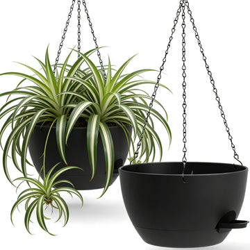 13 Inch 2 Pack Large Self Watering Hanging Planters for Indoor Outdoor Plants, Hanging Plant Pots with Removable 50