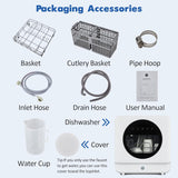 Portable Dishwasher Compact Dishwasher Countertop with Faucet & Manual Water Tank(5L) Modes Water Inlet