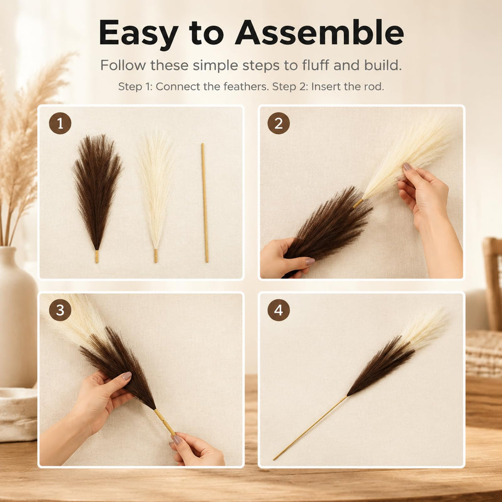 Artificial Pampas Grass, 9 Pcs 45" Mixed Color Off-White & Brown