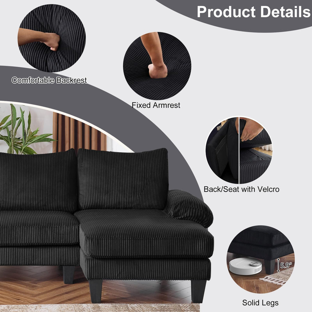 Compact U-Shape Sectional Sofa Couch 111" 4-Seat Black