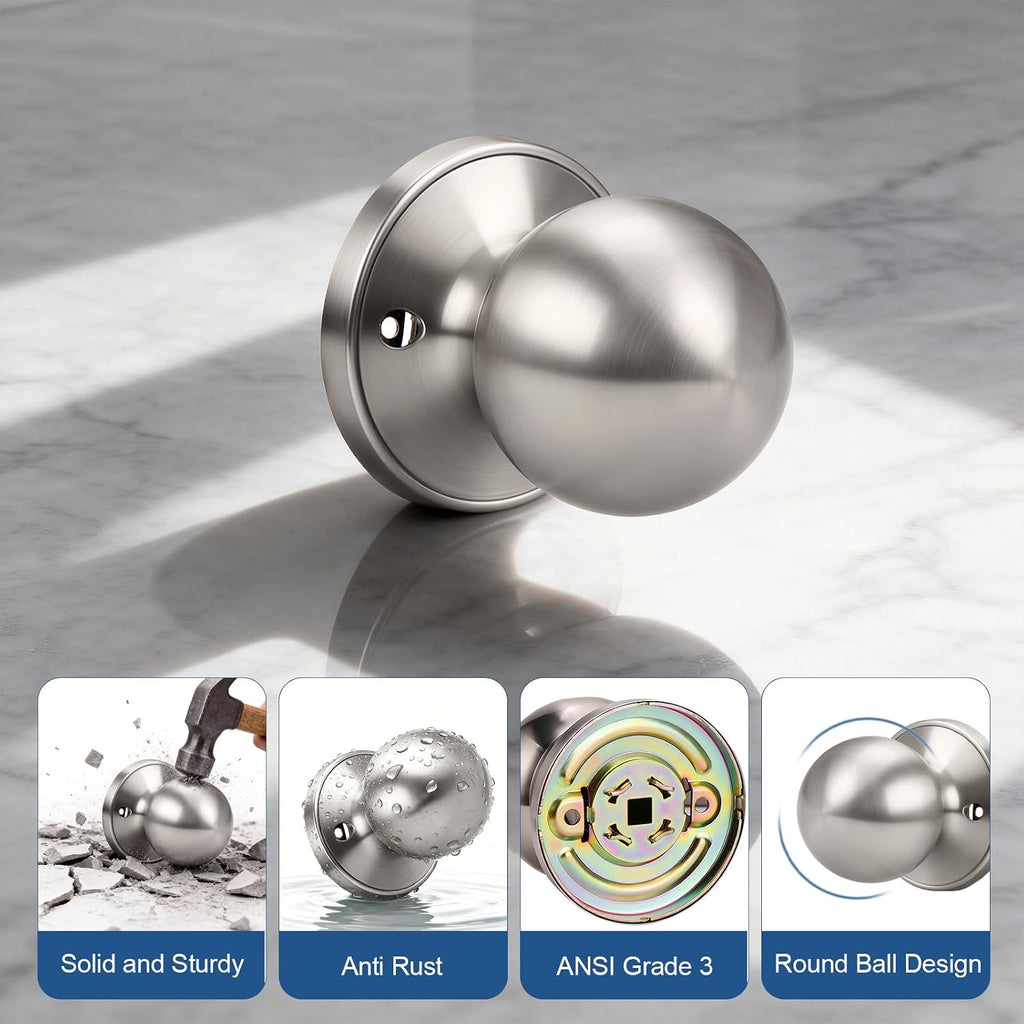 2 Pack Single Side Dummy Door Knob, Non-Turning Indoor Door Knob, Closet Door Knobs, Satin Nickel, Stainless Steel