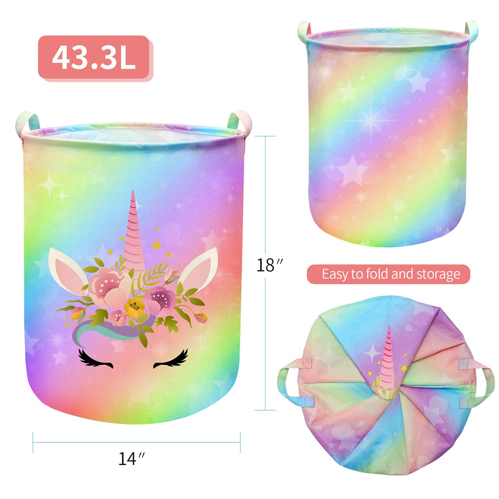 Unicorn Laundry Basket Hamper Large Sized Round Storage Basket Waterproof Bin Collapsible Laundry Basket for Girls