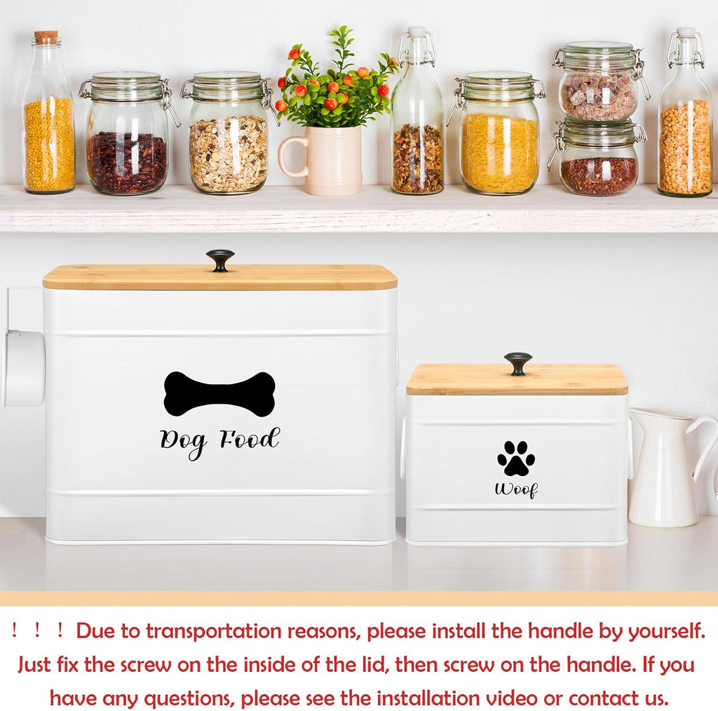 2Pcs Extra Large Metal Dog Food Containers Airtight 12&3.5 Lb, White