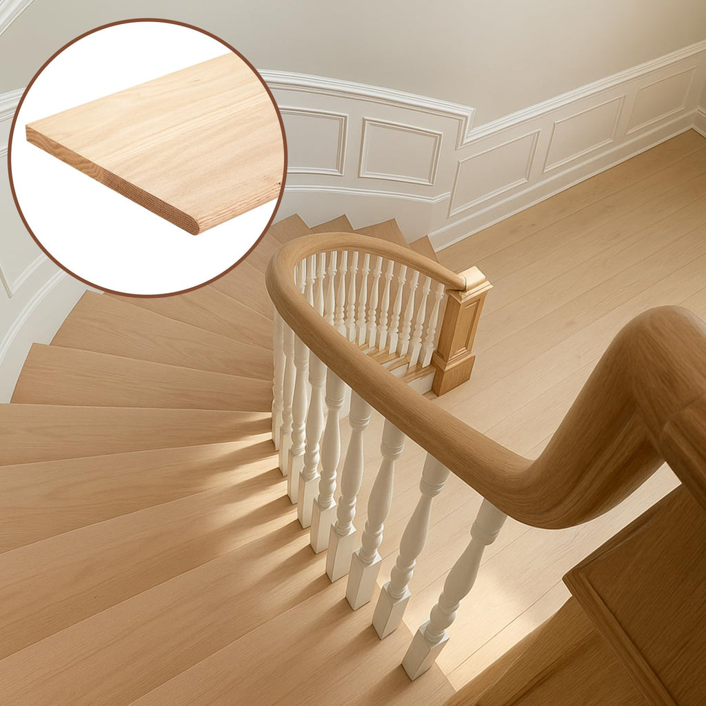 Red Oak Solid Wood Stair Tread with Small (3/4") Profile Oak Treads (60in, Bullnose Stairs Treads, )
