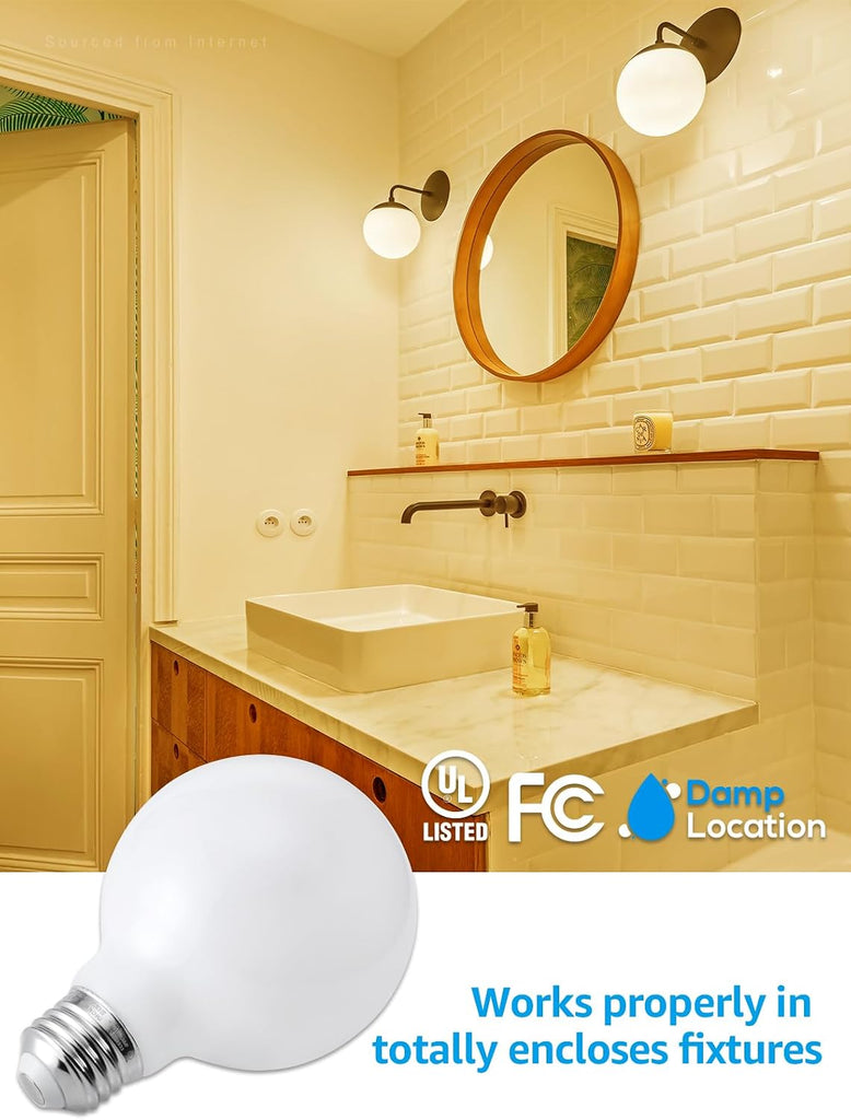 6-Pack G25 Globe Light Bulbs LED Dimmable 2700K Soft White | Round Frosted Vanity Light Bulb for Bathroom, LED Edison