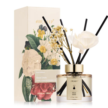 Flower Reed Diffusers Set, 5.07 oz Clean Linen Scented Oil Diffuser with 8 Reed Sticks, Home Fragrance Diffuser Gift