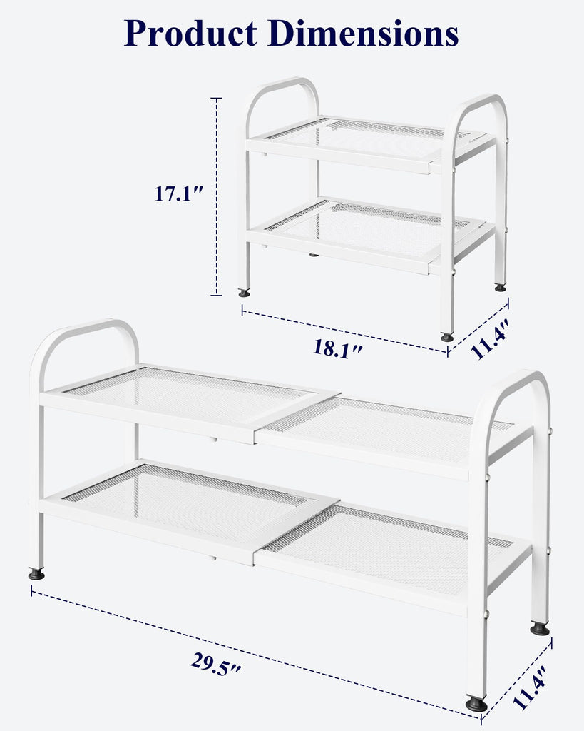 Metal Expandable Shoe Rack, 18.1-29.5" x 11.4" x 17.1", White