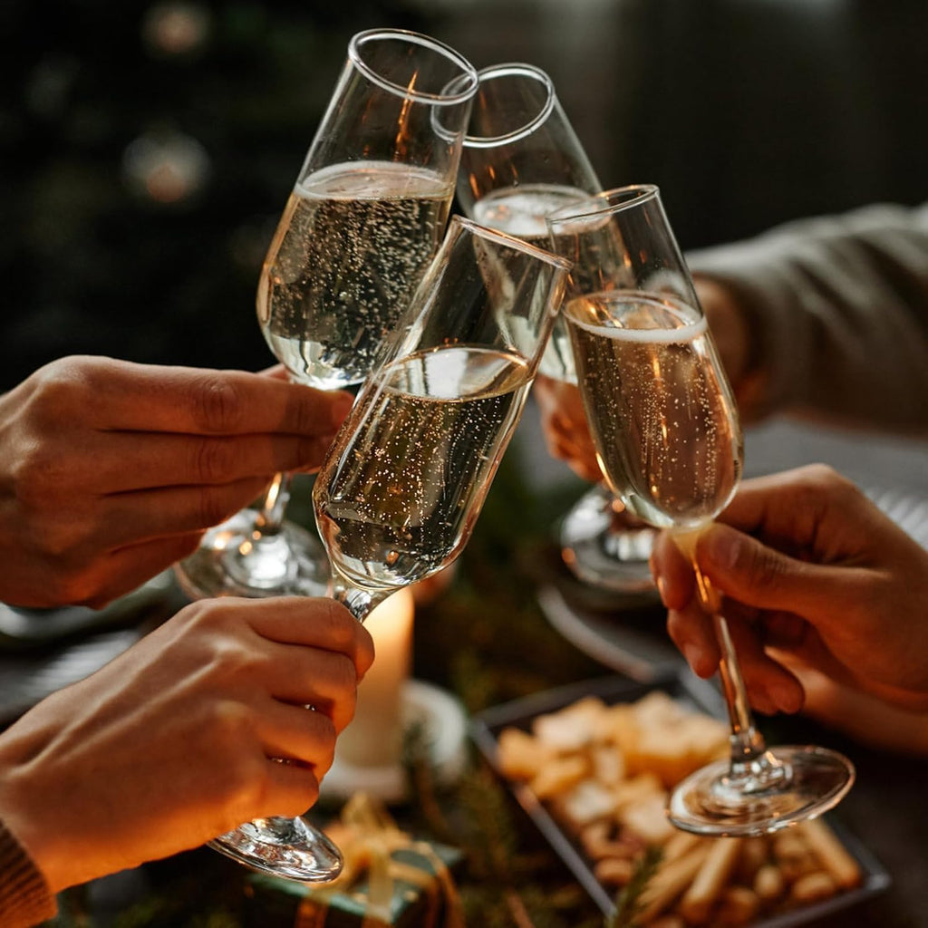 Champagne Flutes, Champagne Glasses Set of 4, Elegant 8.5oz glass champagne flutes, Gift for Birthday, Wedding
