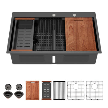 33 Matte Black Double Bowl Kitchen Sink Drop In