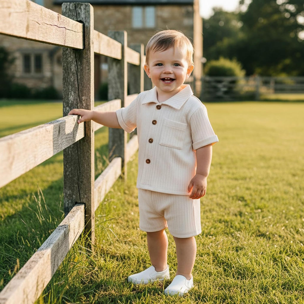 Baby Boy Clothes Toddler Infant Leisure Ribbed Button Down Shirt Tops + Shorts Set 2PCS Summer Soft and Smooth Outfit