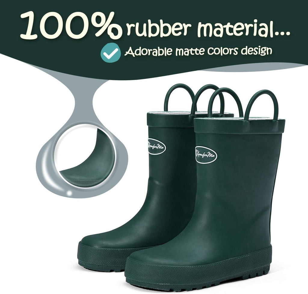 Kids Rain Boots, Waterproof Rubber Boots with Easy-on Handles
