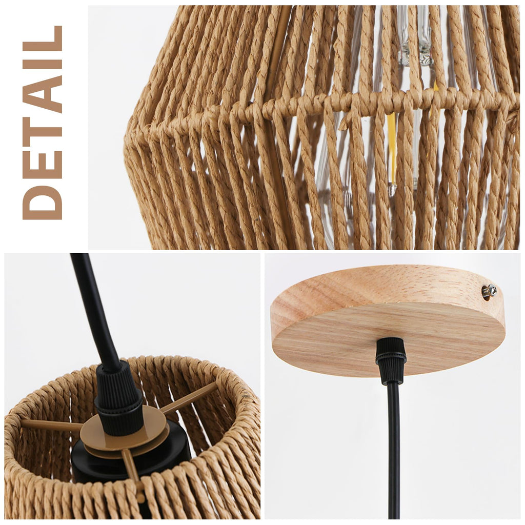 6.7'' Woven Rattan Pendant Light Fixtures, 2 Pack Boho Hanging Light