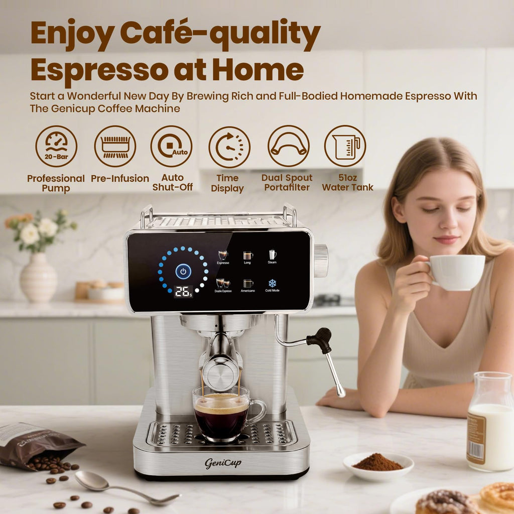 20 Bar Espresso Coffee Machines with Cold Brew & Customizable Program (Pro)