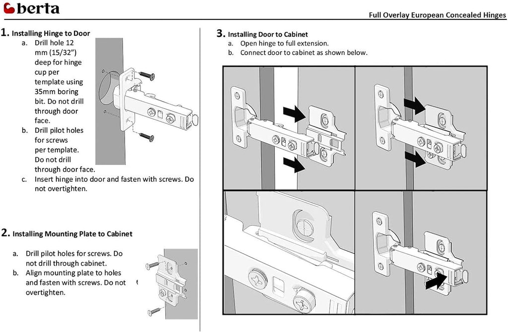 4-Pack Full Overlay Frameless Soft-Close European Hinges, 110° 3D Adjustable, Clip-On Concealed Kitchen Cabinet Door