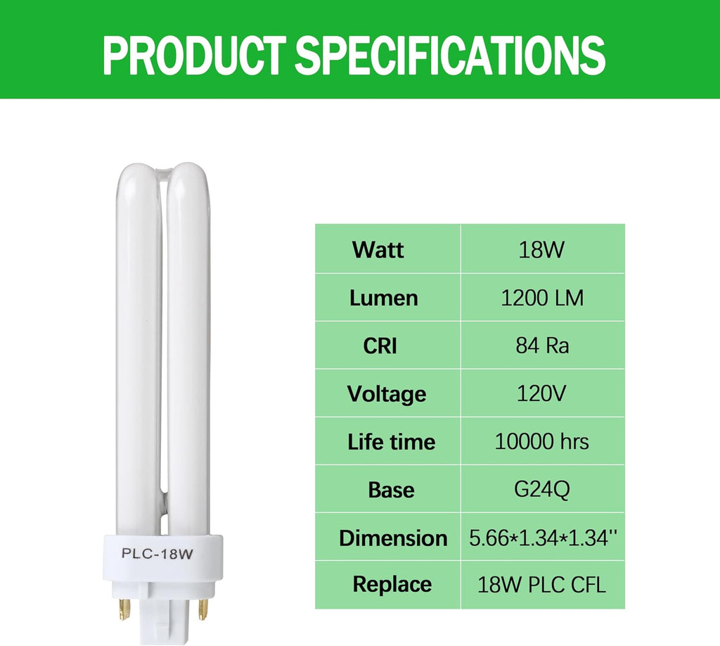 CFL Light Bulbs for Panasonic, 4 Pin G24q-2 Base 18W 3500K