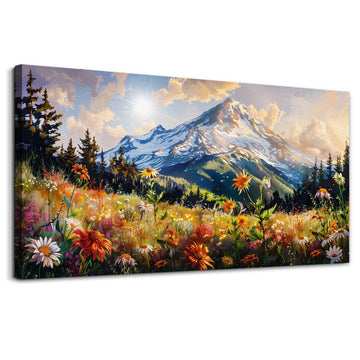 Canvas Wall Art Framed Wall Decor Modern Office Wall Decoration Mountain Flower Landscape Paintings Farmhouse