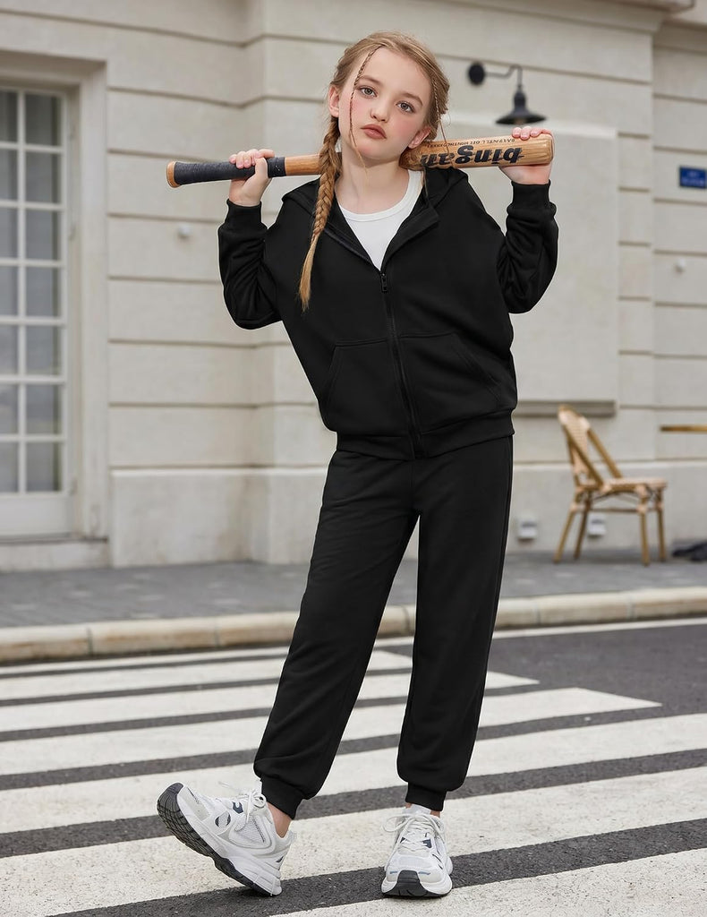 Girls 2 Piece Outfits Zip Up Sweatshirts and Sweatpants Tracksuits