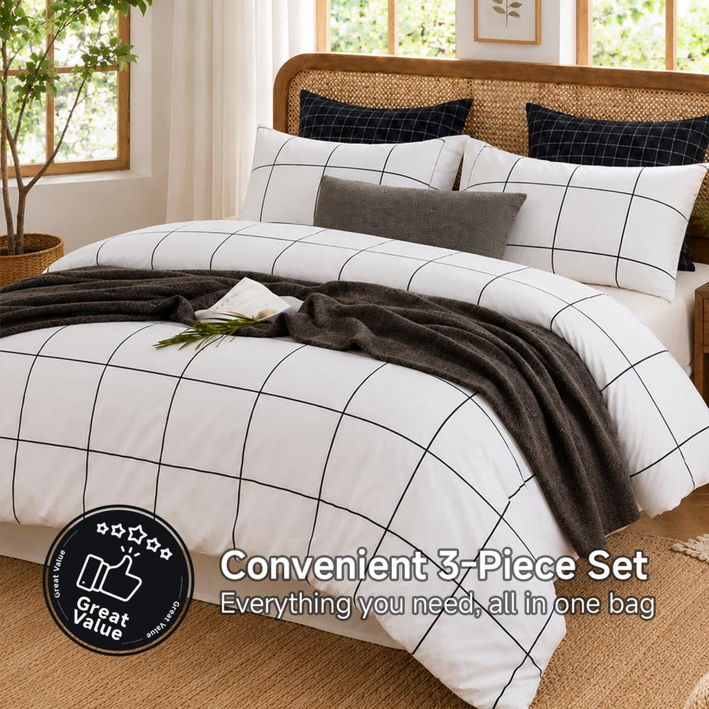 Gingham Comforter Set 3 Pieces, Black White Plaid Bedding
