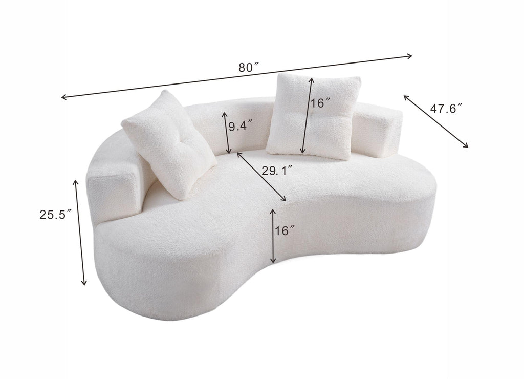 80" Boucle Curved Modular Boneless with 2 Pillows, White
