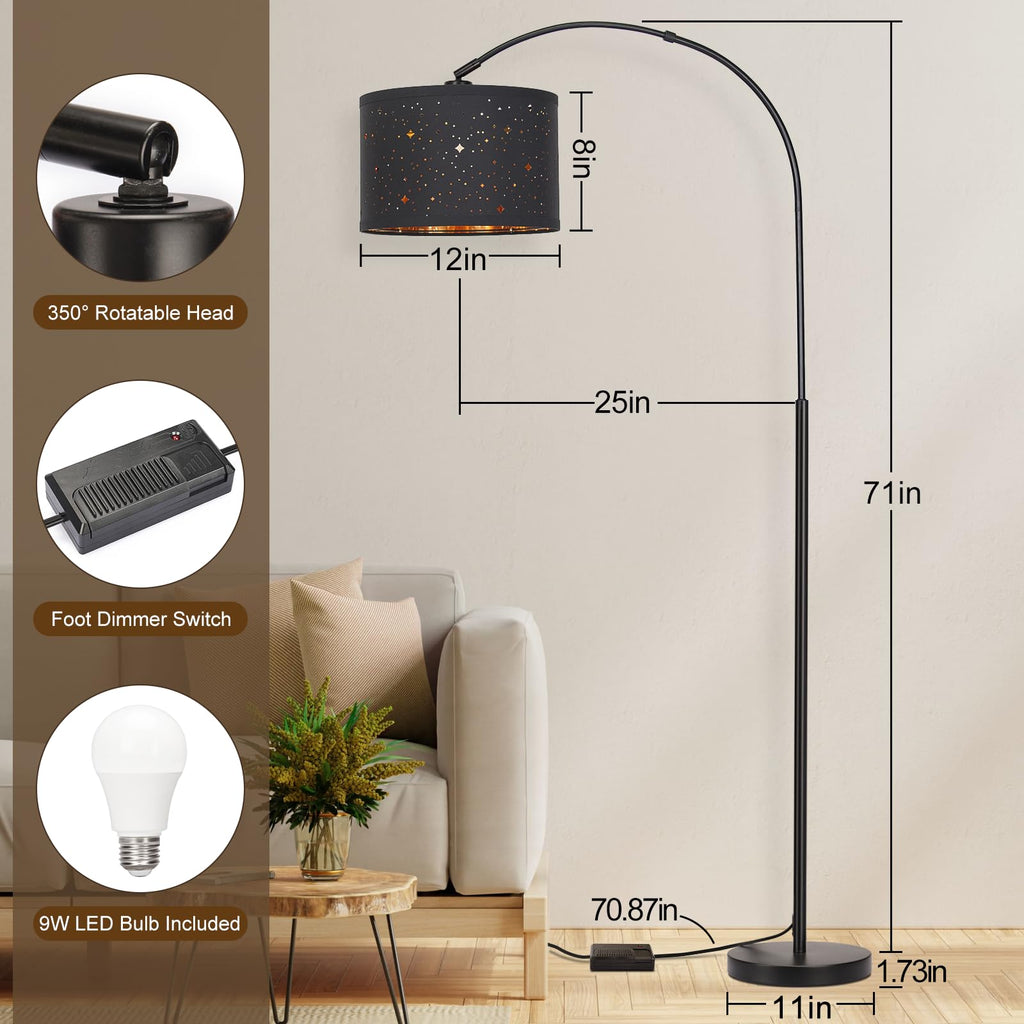 Dimmable Floor Lamp, Arc Floor Lamp with Adjustable Star Shade, Black