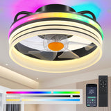 Flush Mount Ceiling Fan with RGB Light - 13Ò Small Bladeless Ceiling Fan Light with Reversible Mute Motor, RGB LED Dimmable, Low Profile Enclosed Ceiling Fans for Indoor, Kids Room, Party A101-B0DBZFTHZ8