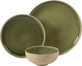 Manila Bay 12-Piece Stoneware Dinnerware Set, Service for 4, Reactive Glaze Modern Artisan Plates, Bowls & Mugs, Green
