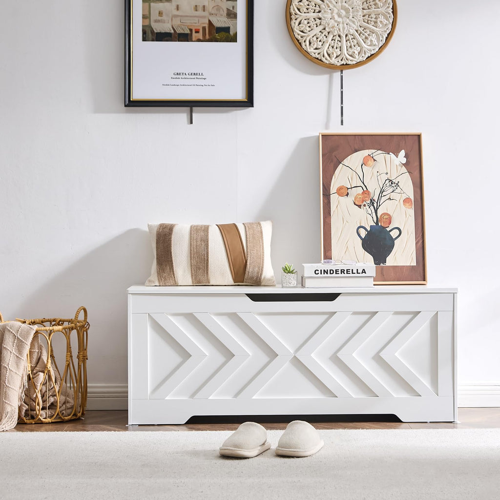 47.2" Storage Bench, Extra Large Wooden Storage Chest with 2 Safety Hinges, entryway Bench, Blanket Storage, Shoe Storage