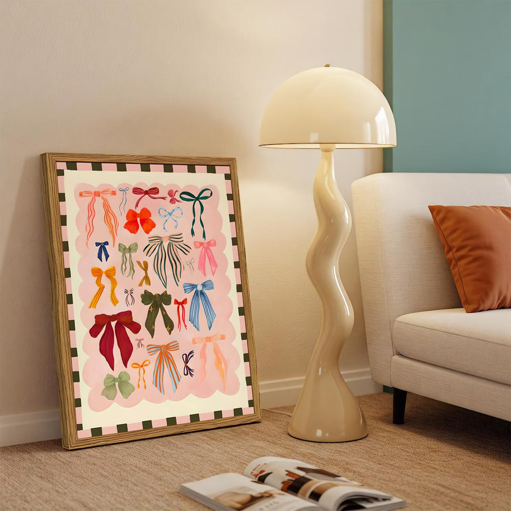 Framed Pink Wall Art, Coquette Colorful Bow Pictures Wall Decor, Trendy Preppy Paintings Canvas Prints Girly Home