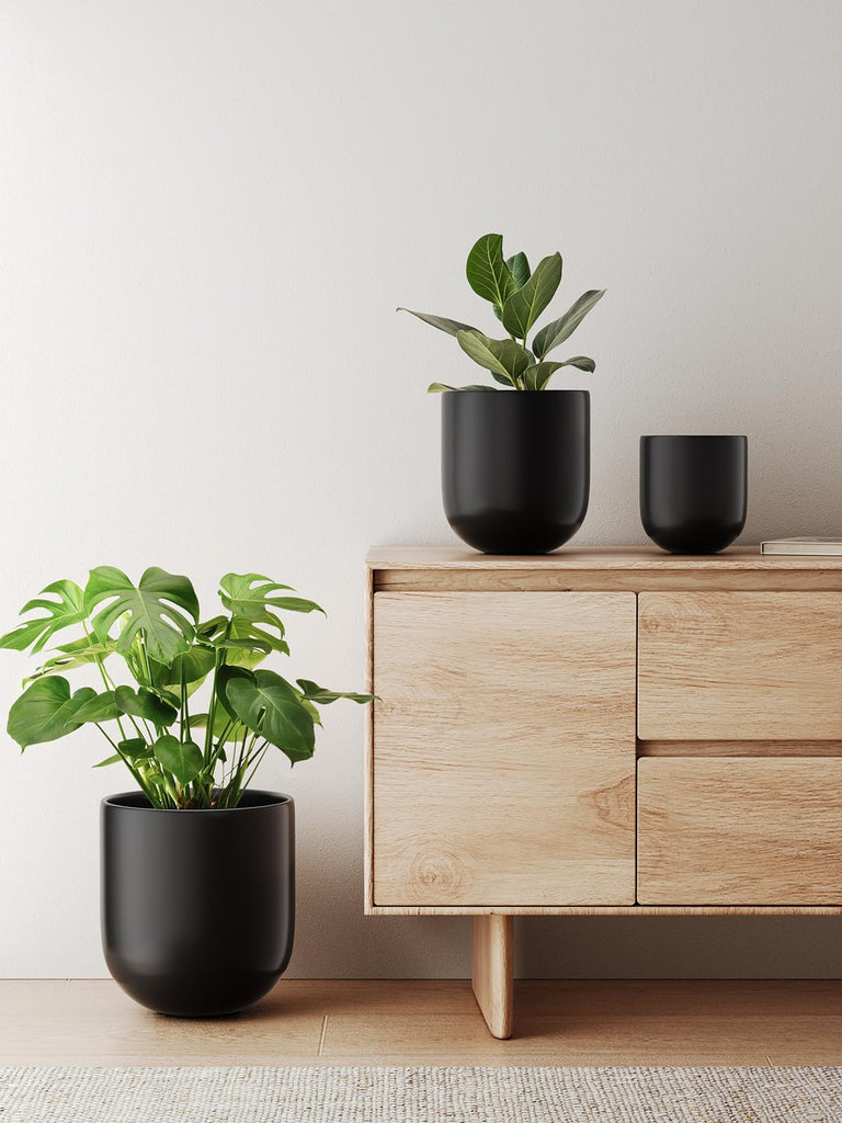 6, 8 & 10 Inch Ceramic Planter Set for Indoor Plants, Black