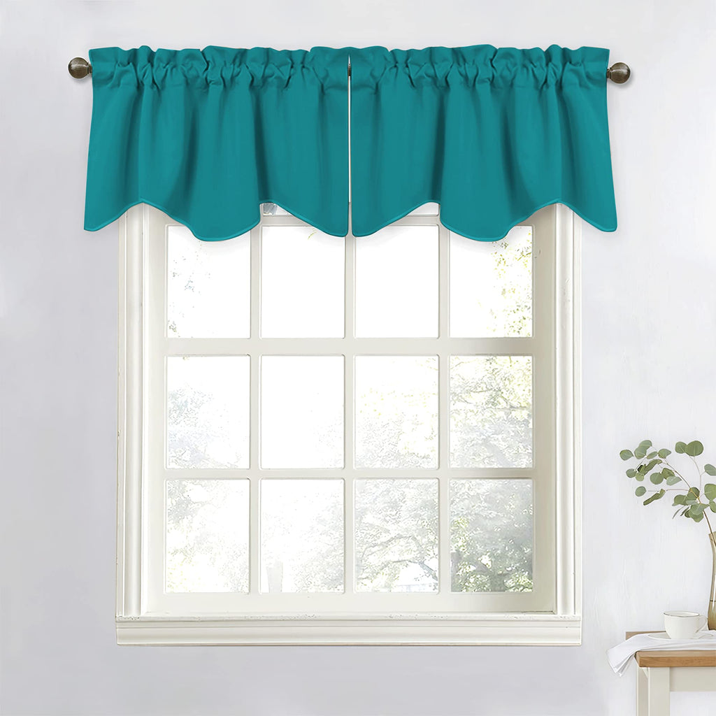 2 Panels Peacock Teal Kitchen Blackout Valances for Window