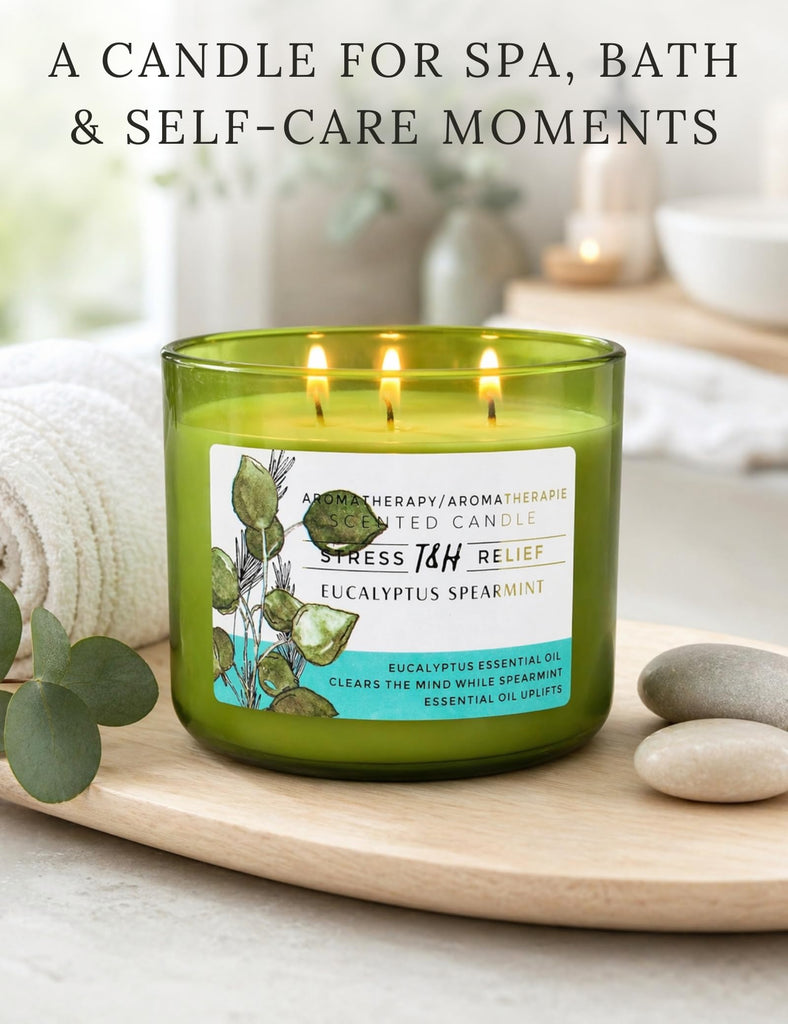 Eucalyptus Spearmint Scented Candle, 15.8 oz Large 3 Wick Soy Candle