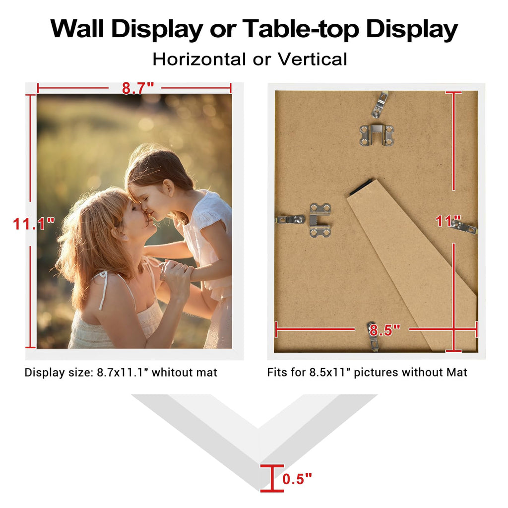 8.5x11 Picture Frame White Set of 9, Diploma Frame with Acrylic Plexiglass for Pictures, Certificate Degree Document