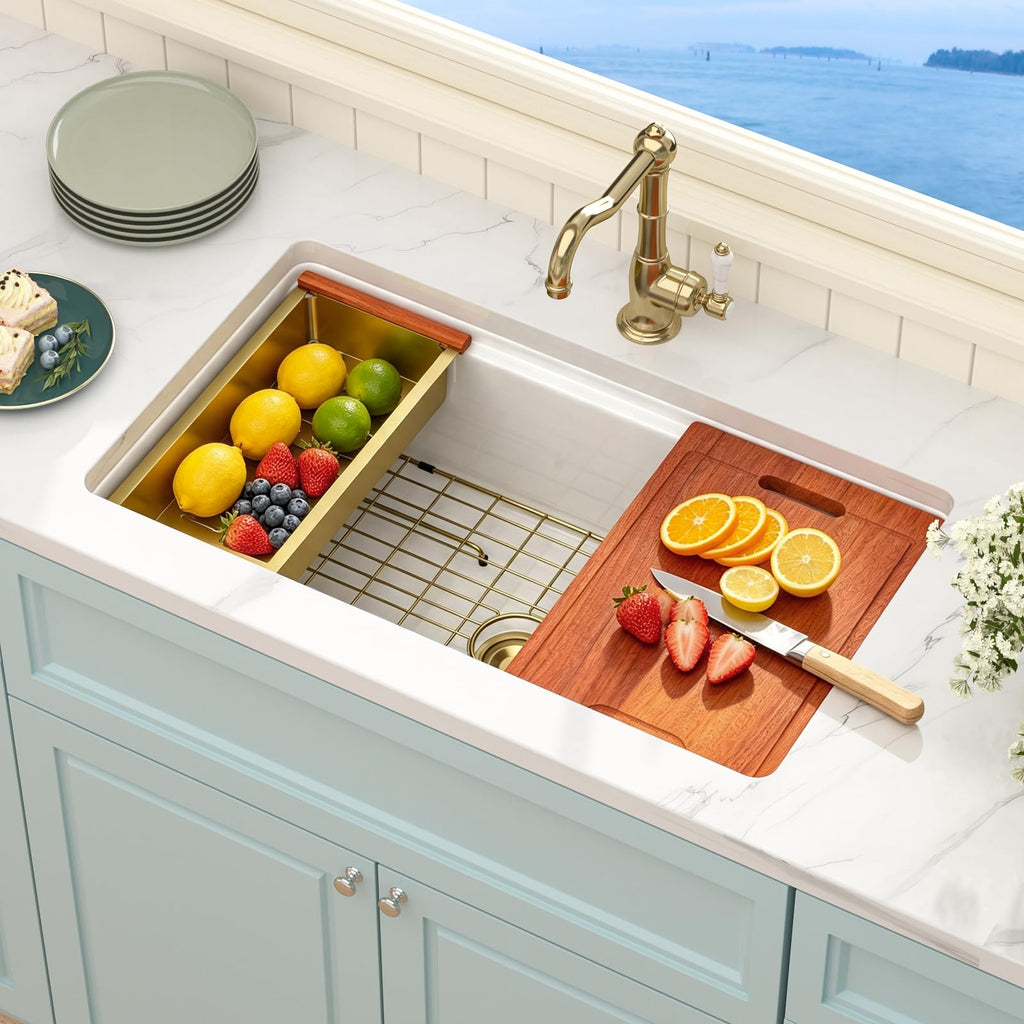 33 Fireclay Undermount Kitchen Sink 33x19 White Workstation Sink