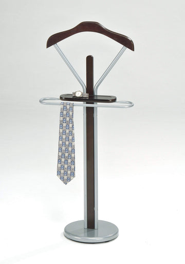 Suit & Tie Freestanding Valet Stand Clothing Organizer Rack, Silver/Walnut