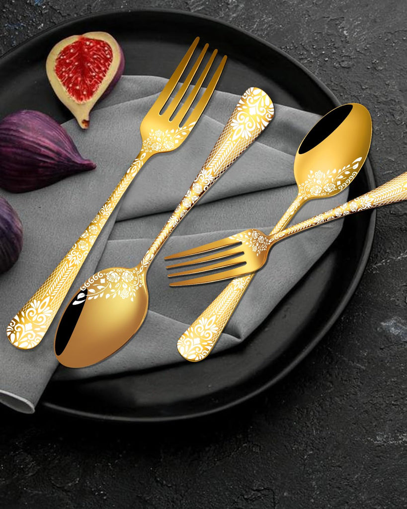 36 Piece Gold Silverware Set with Steak Knives Stainless Steel Flatware Set Food-Grade Cutlery for 6 Knife Fork Spoon