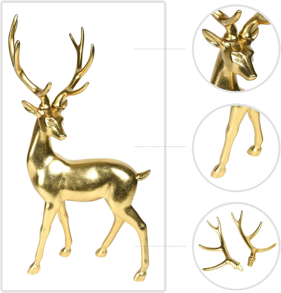 Gold Reindeer Christmas Decoration Indoor - Large Christmas Reindeer Decor Statue 11 * 6.9 * 20.9 Inch
