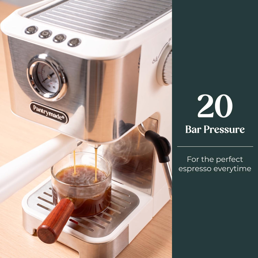 White Espresso Machine with Milk Frother & Pressure Gauge