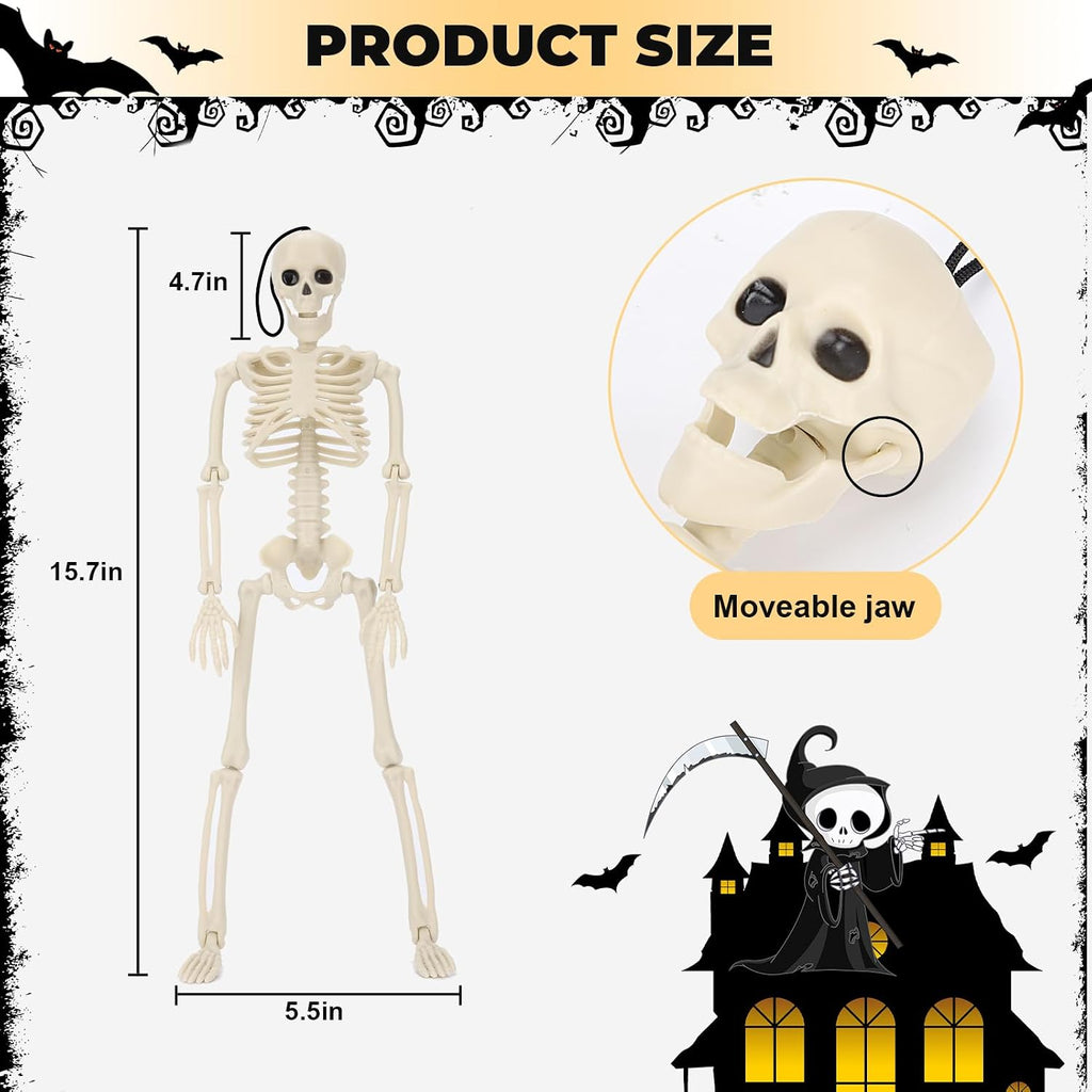 16" Halloween Skeleton Decorations with Posable Joints - Set of 5